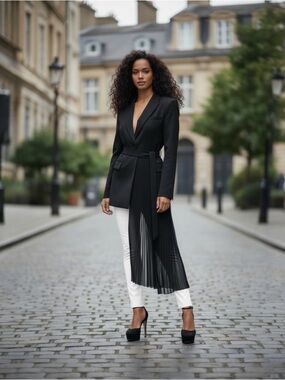 NWT MONSE Pleated Inset Wool Blazer Jacket Size 14 $1990